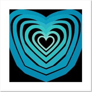 Abstract Blue Green Heart Pattern Posters and Art